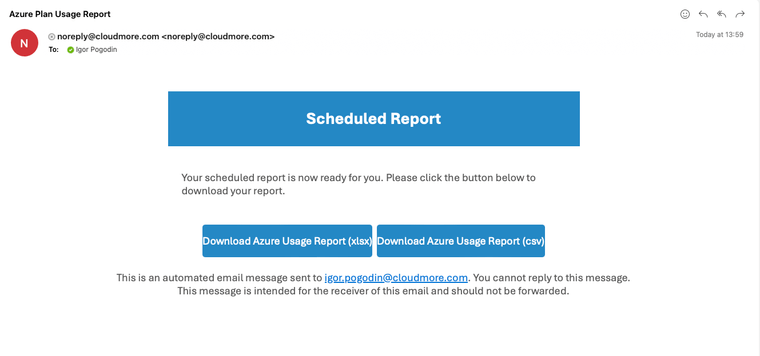 Azure Plan Usage export email