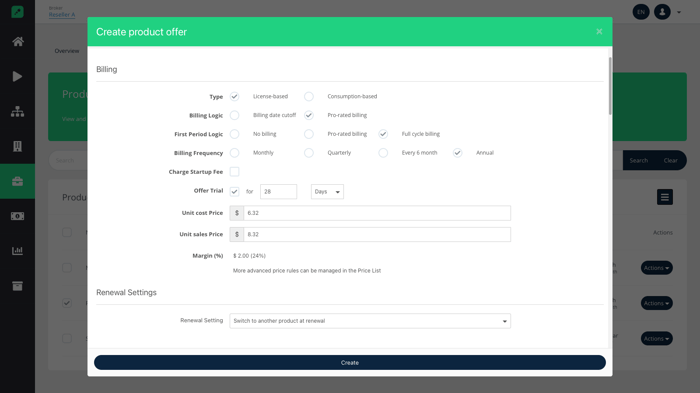 Create Product offer - billing setup