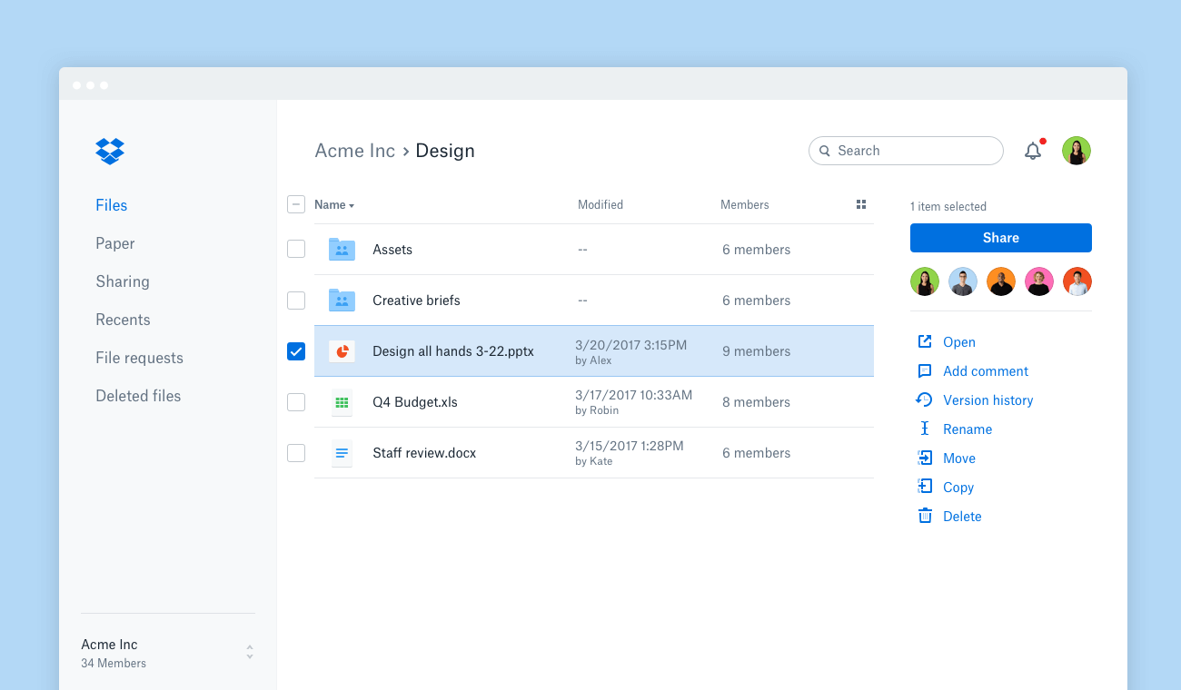 Dropbox screenshot