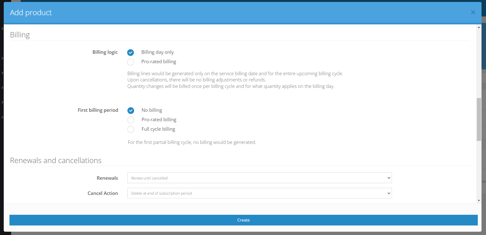 First Period Billing setup